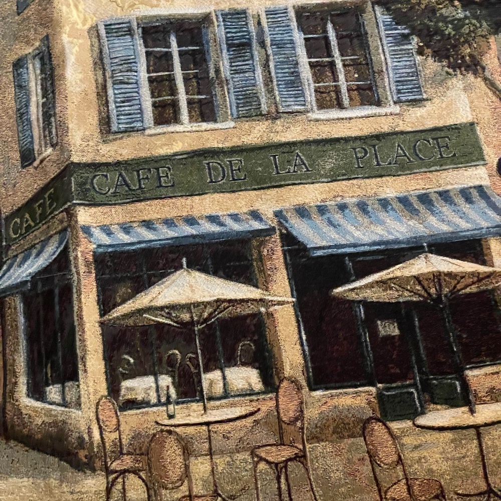 Wall Tapestry Art in Motion Cafe de la Place Large Hanging Woven 48x70 inches - Picture 8 of 16